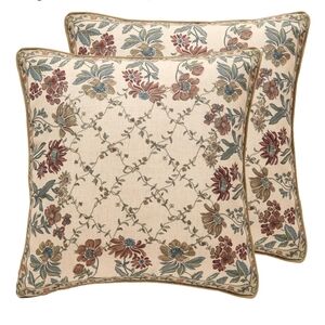 Patdrea NWT 2pk 18" Reversible Floral Linen Blend Throw Pillow Covers In Natural